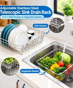 Adjustable Stainless Steel Telescopic Sink Drain Rack – Expandable Non-Slip Dish Drying Basket & Kitchen Sink Organizer for Household Storage