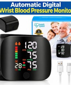 Automatic Digital Wrist Blood Pressure Monitor with Voice Broadcast & Guidance – Rechargeable BP Machine with Large LCD Display, Heart Rate Tracking & Dual-User Memory