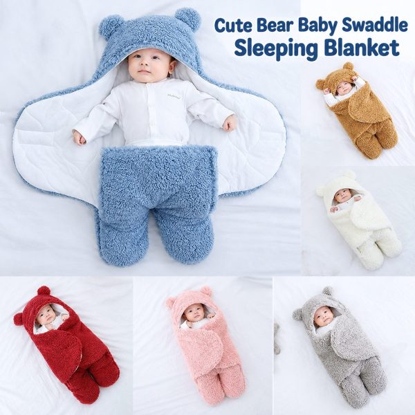 Cute Bear Baby Swaddle Winter Blanket – Soft Plush Hooded Sleeping & Receiving Blanket for Newborn Boys and Girls 
