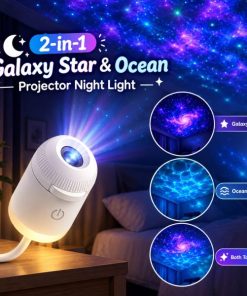 2-in-1 Galaxy Star & Ocean Projector Night Light with 24 Projection Films – HD 360° Rotating LED Starry Sky Lamp for Home Decoration