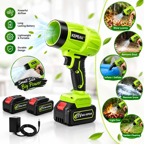 Powerful Cordless Turbo Air Blower (Dual Battery) – 5-Speed Control with Brushless Motor & Extended Nozzle for Garden, Patio, Car & Outdoor Cleaning