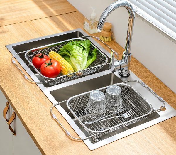 Extra Large Adjustable Stainless Steel Over Sink Colander Basket – Expandable Kitchen Sink Strainer for Fruits, Vegetables & Food Draining (37–51.5cm)