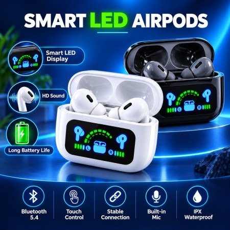 Smart LED Display Wireless Earbuds – Bluetooth Earphones